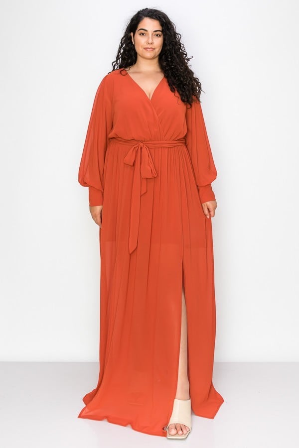 Long sleeve chiffon maxi dress 2024 plus size